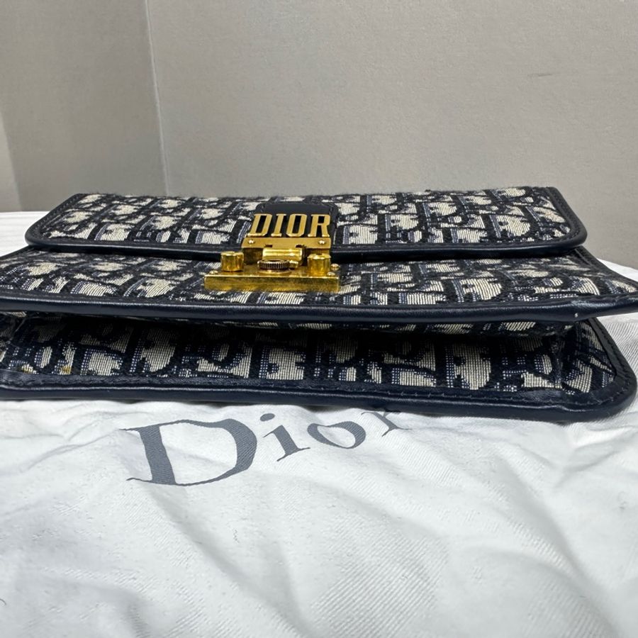迪奧/Dior Addict Oblique Flap Bag 深藍色老花帆布斜背包 24x5x16cm-11