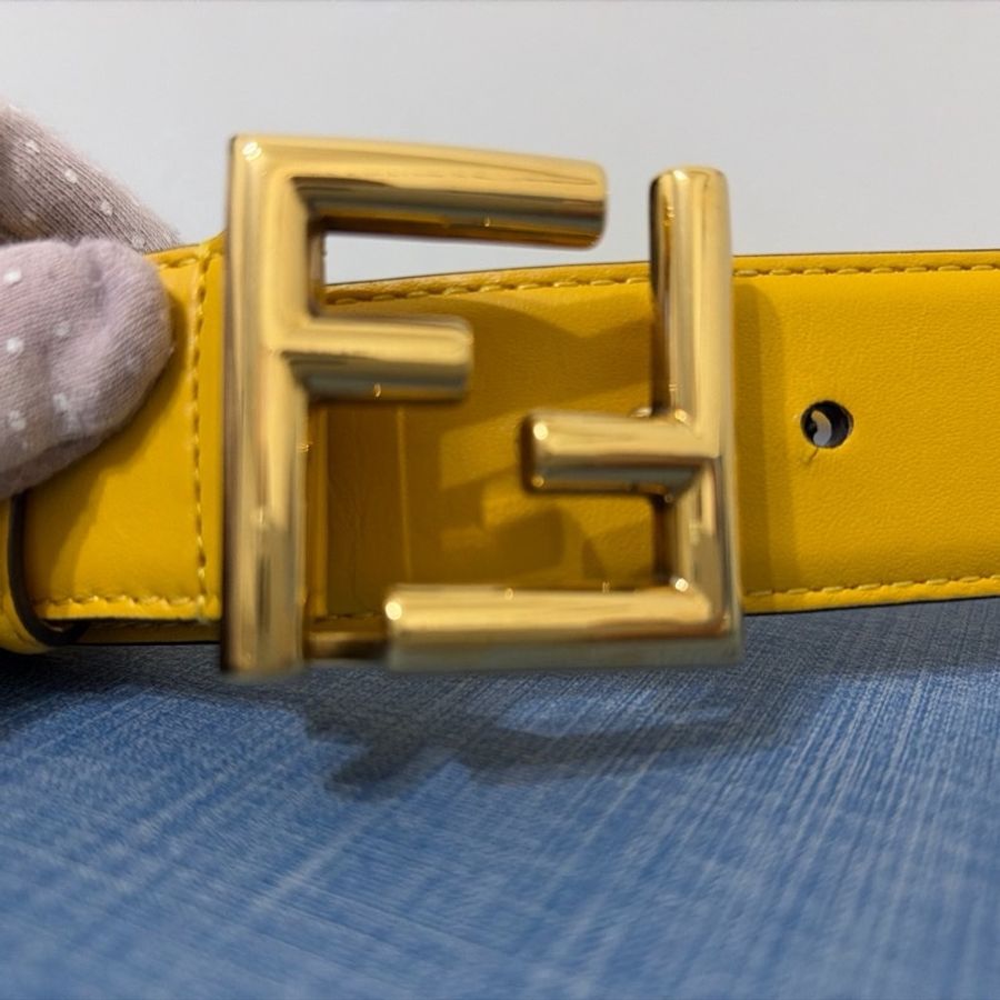 FENDI 雙F金屬釦小牛皮腰帶(黃色)85/34-4