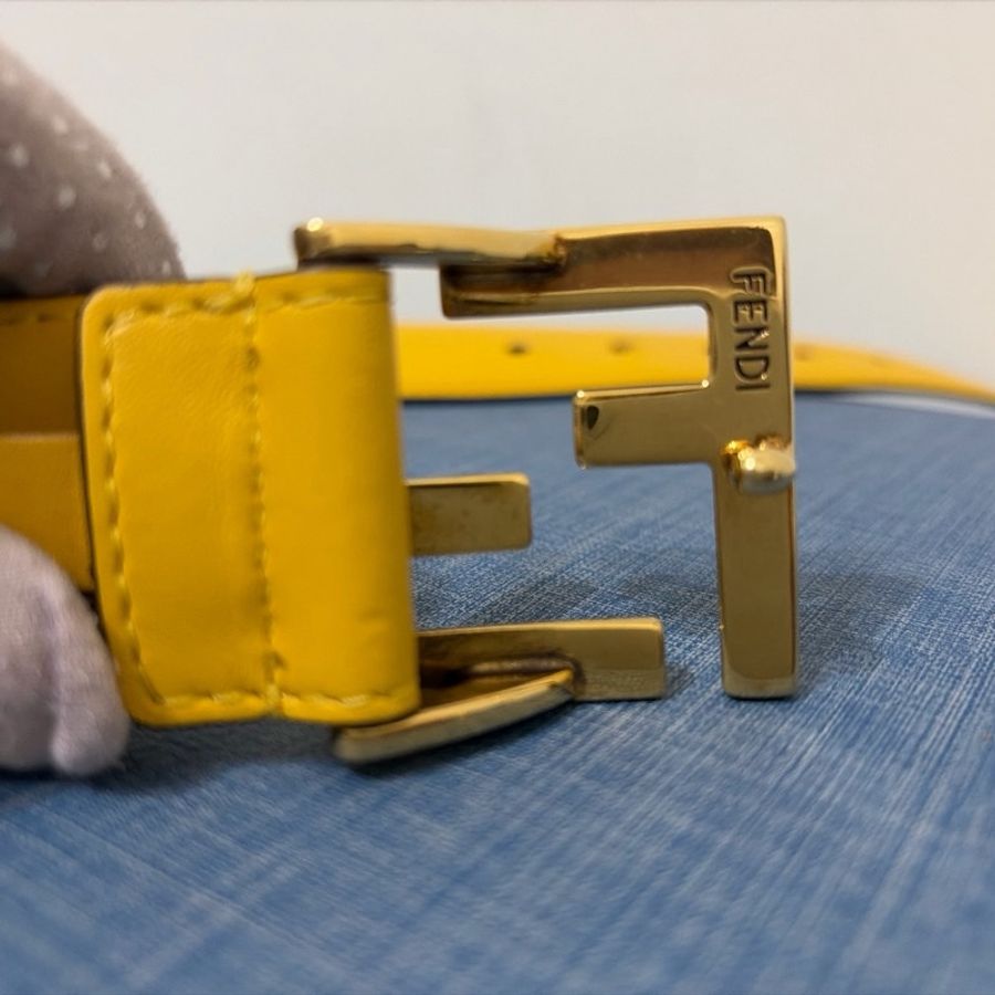 FENDI 雙F金屬釦小牛皮腰帶(黃色)85/34-5