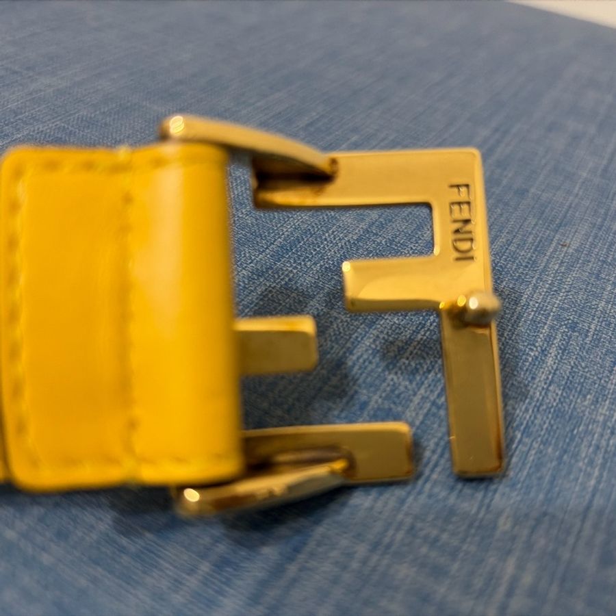 FENDI 雙F金屬釦小牛皮腰帶(黃色)85/34-8