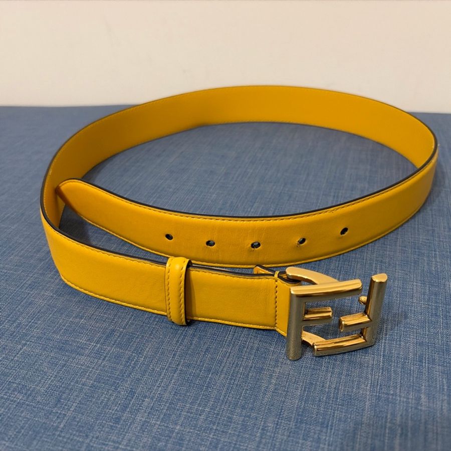 FENDI 雙F金屬釦小牛皮腰帶(黃色)85/34-10