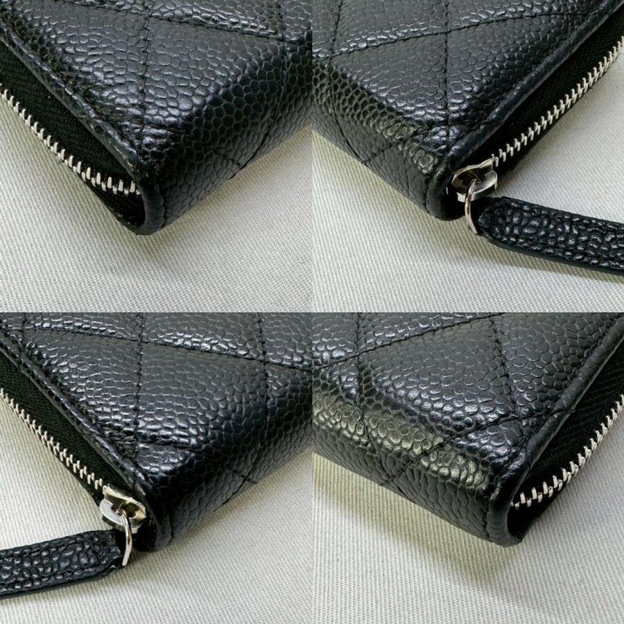 CHANEL 黑銀荔枝牛拉鍊零錢包-9