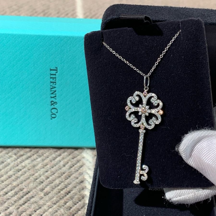 TIFFANY蒂芙尼Keys系列大鑰匙櫻花草鑰匙白金項鍊-5