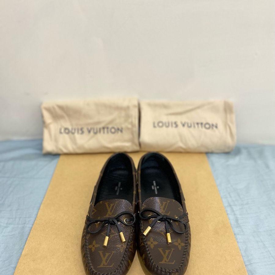 Louis Vuitton 路易威登 老花 綁帶豆豆休閒鞋 女鞋 37號 95新-0