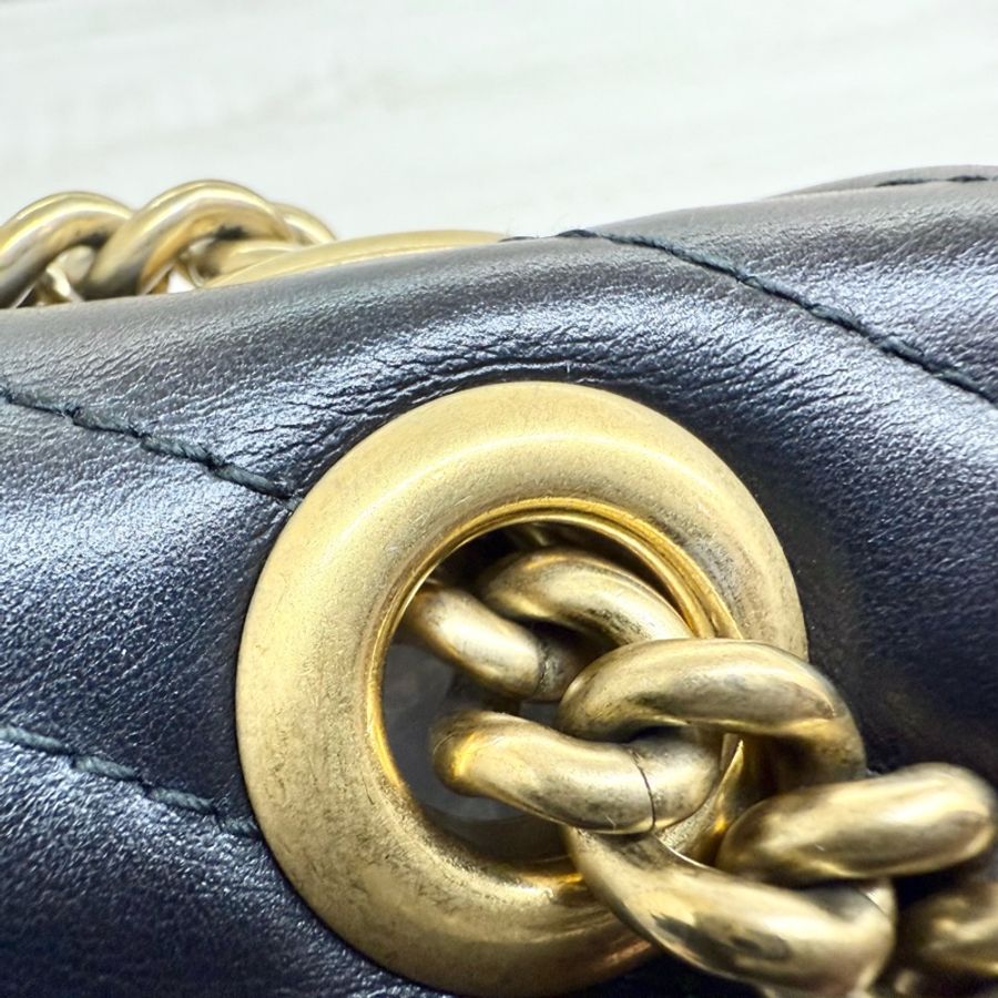 GUCCI黑色牛皮金釦MARMONT 26下蓋側背包443497-18