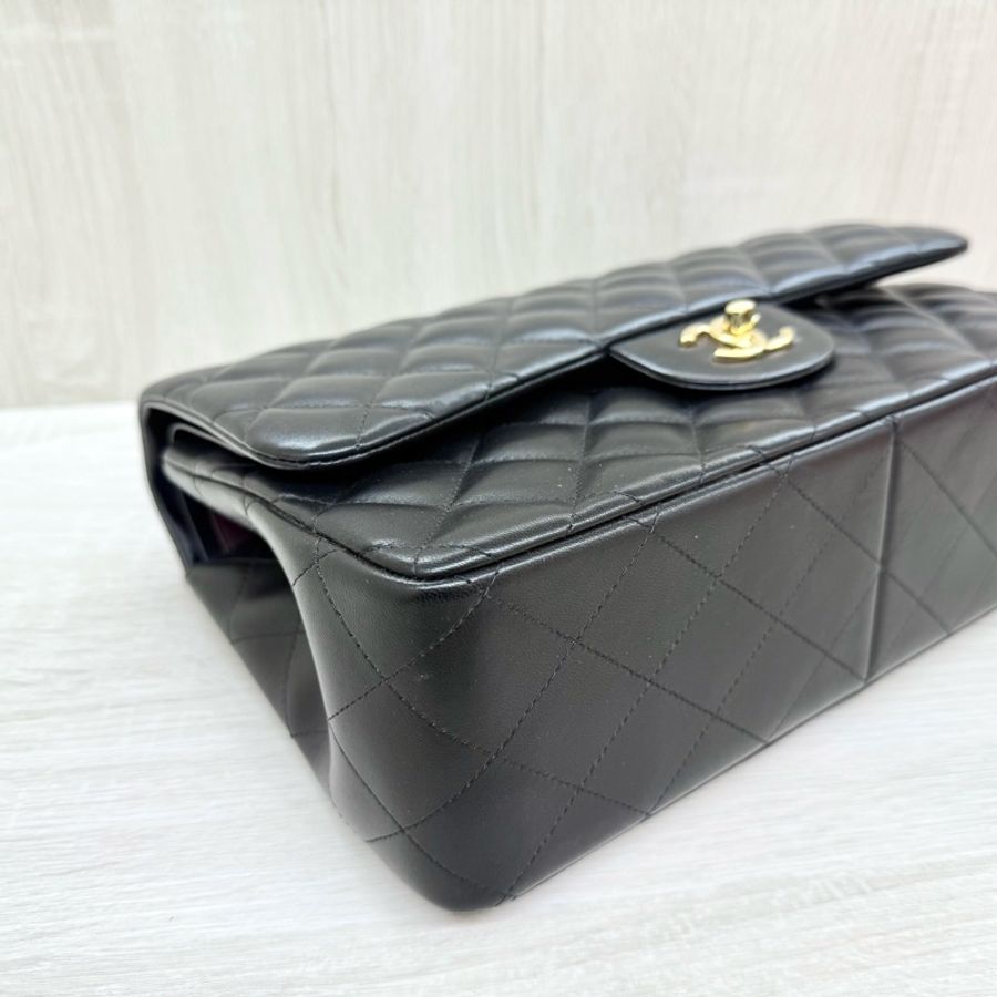 CHANEL黑色羊皮金釦JUMBO COCO30cm/A58600-6