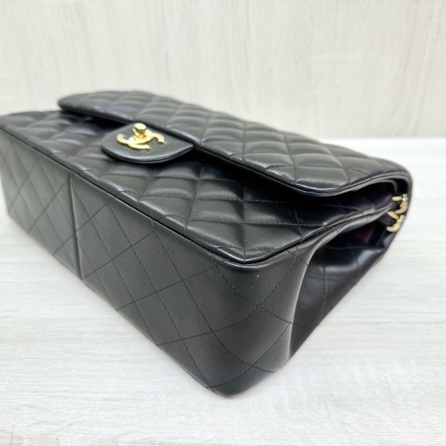 CHANEL黑色羊皮金釦JUMBO COCO30cm/A58600-7