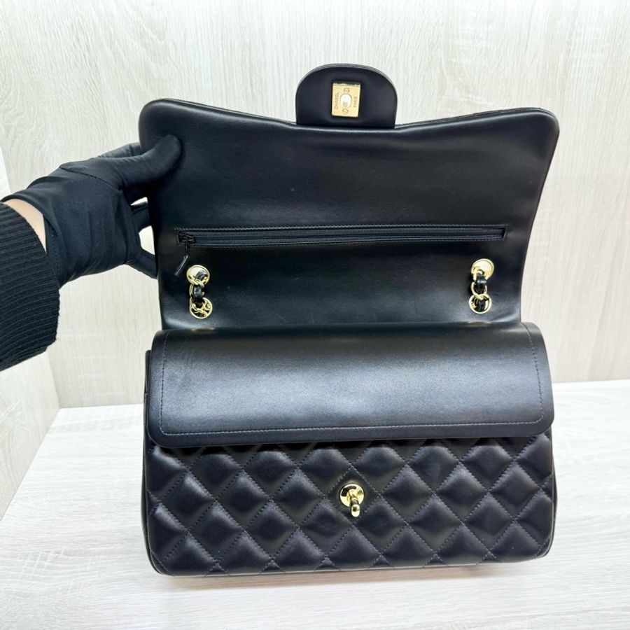 CHANEL黑色羊皮金釦JUMBO COCO30cm/A58600-8