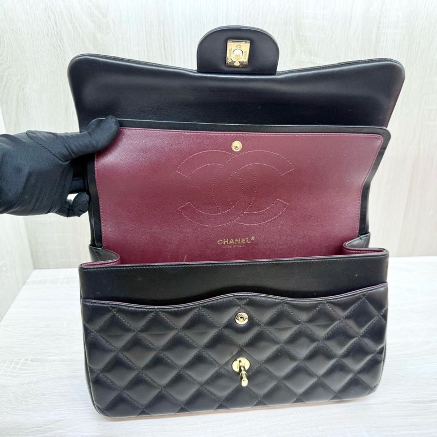 CHANEL黑色羊皮金釦JUMBO COCO30cm/A58600-9