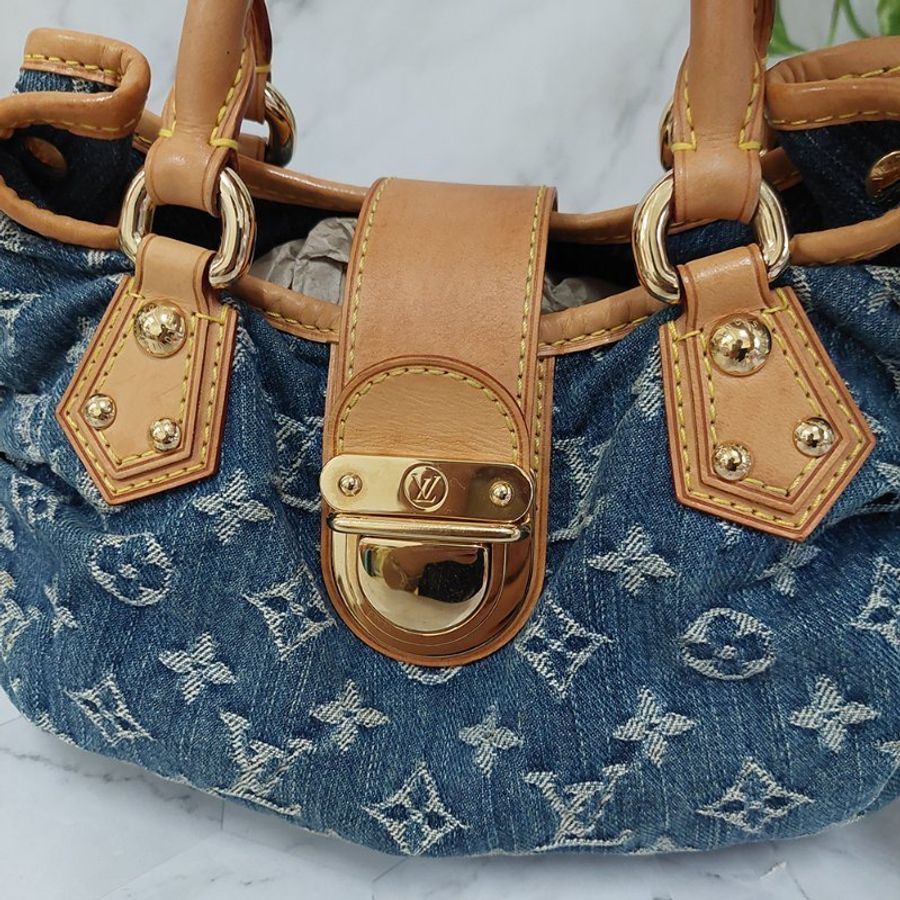 LV M95020 牛仔包🌈現貨實拍🌈 單寧牛仔布手提元寶包~二手-51