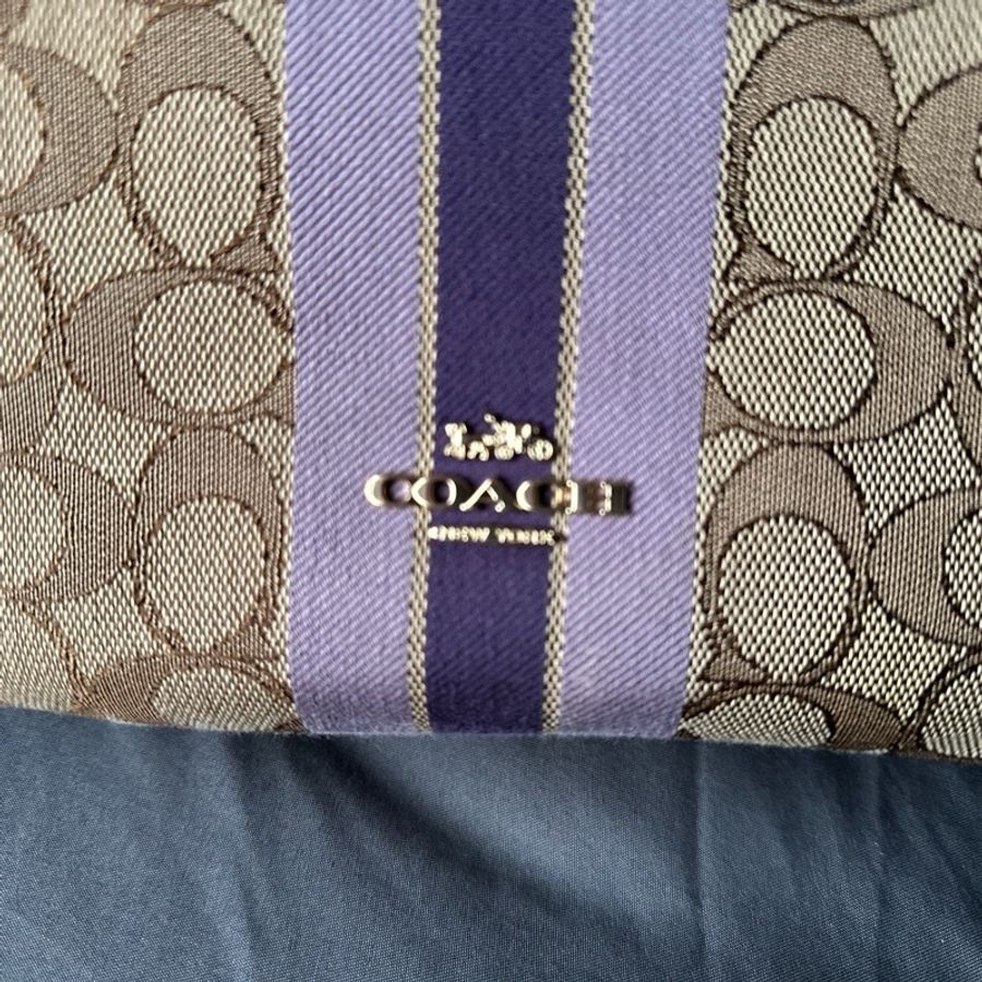 Coach 原色帆布 × 深紫色皮革肩帶 手提 / 肩背-2