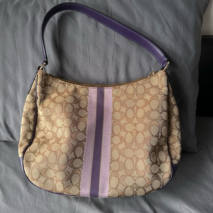 Coach 原色帆布 × 深紫色皮革肩帶 手提 / 肩背-3
