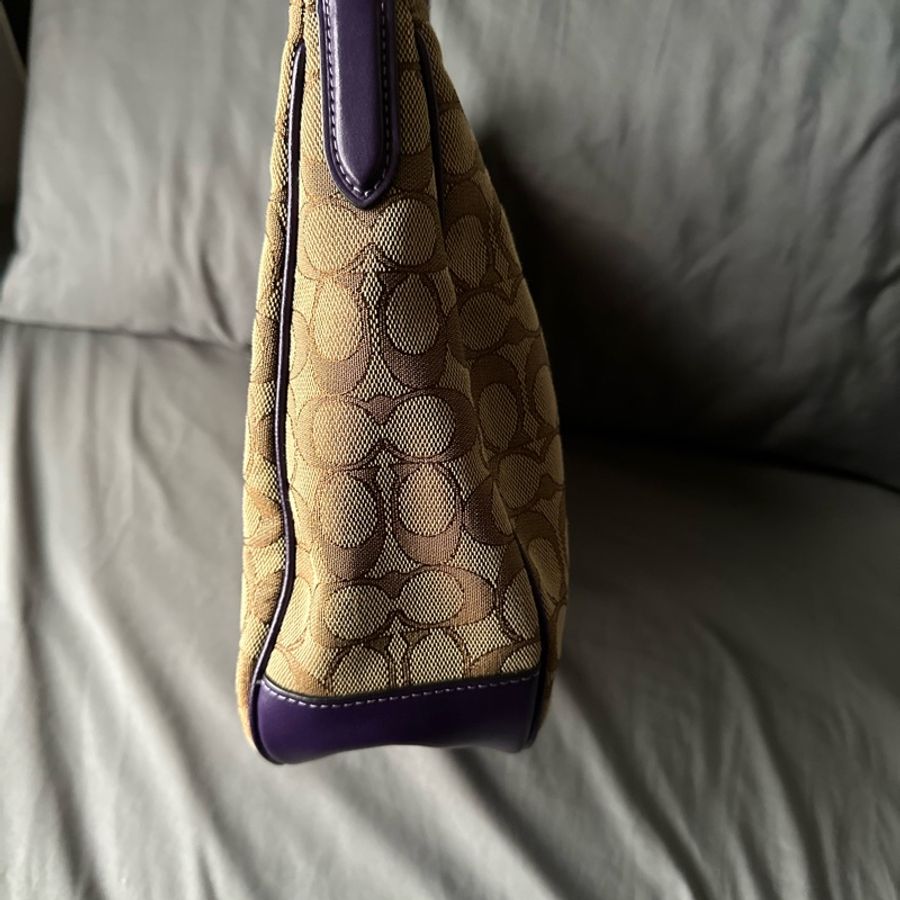 Coach 原色帆布 × 深紫色皮革肩帶 手提 / 肩背-7
