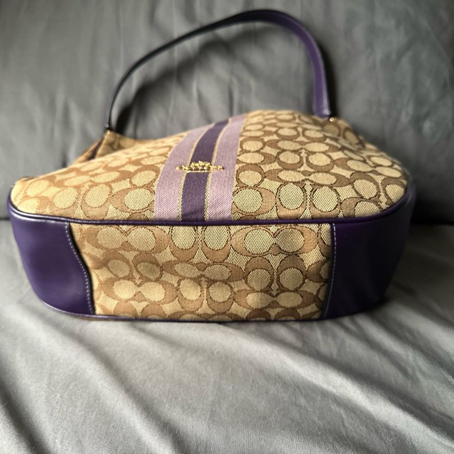 Coach 原色帆布 × 深紫色皮革肩帶 手提 / 肩背-9