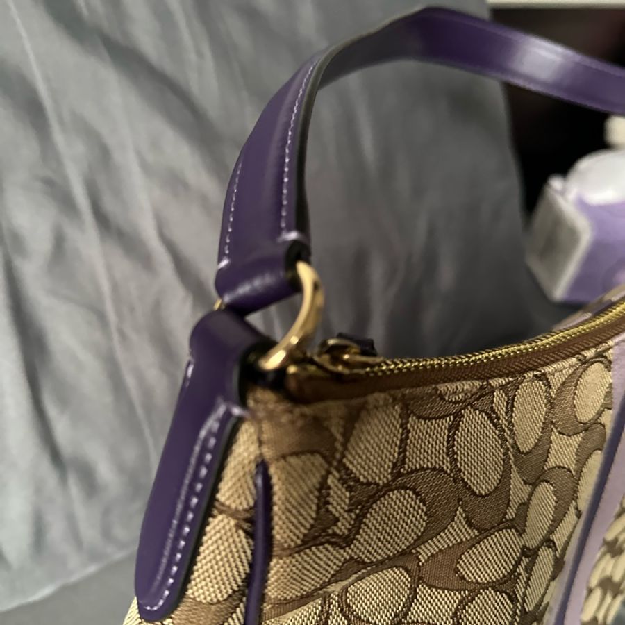 Coach 原色帆布 × 深紫色皮革肩帶 手提 / 肩背-11
