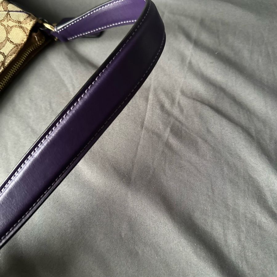 Coach 原色帆布 × 深紫色皮革肩帶 手提 / 肩背-14
