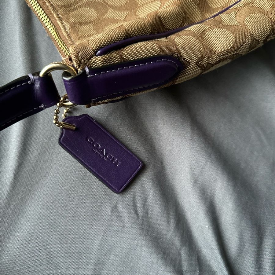 Coach 原色帆布 × 深紫色皮革肩帶 手提 / 肩背-16