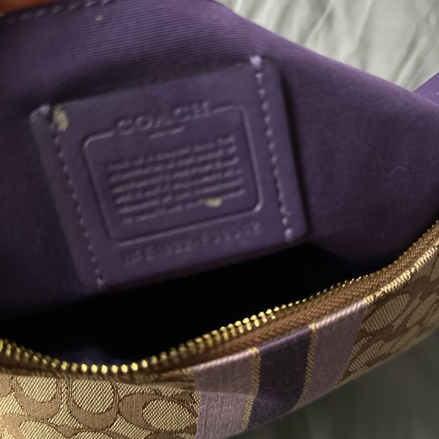 Coach 原色帆布 × 深紫色皮革肩帶 手提 / 肩背-17