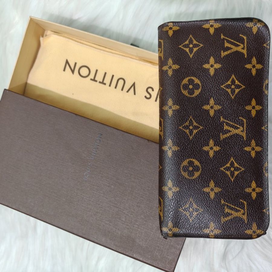 LV 老花 長銀包 紫色內裏-0