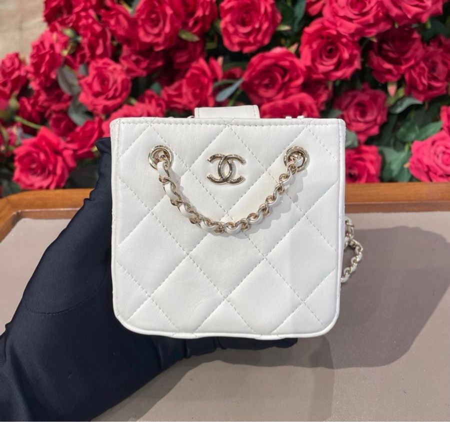 【97%新 ✨ 全網最低價!】Chanel mini 奶白色 小羊皮 22c 小廢包 卡片包-6