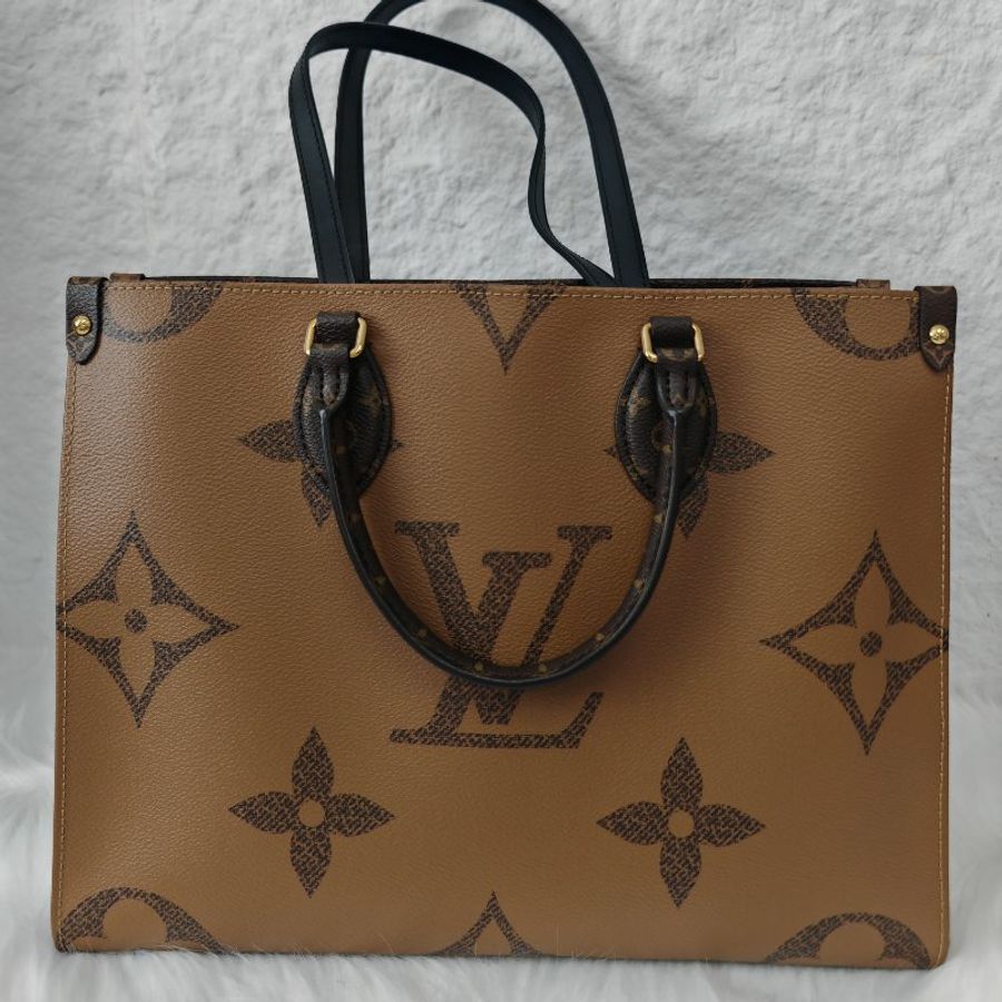 LV onthego 焦糖色老花手提單肩袋 芯片款-1