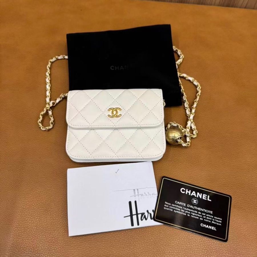 【95%新 ✨ 全網最低價！】Chanel woc mini 白色 金球鏈條 羊皮 腰包 單肩斜挎包小廢包-1
