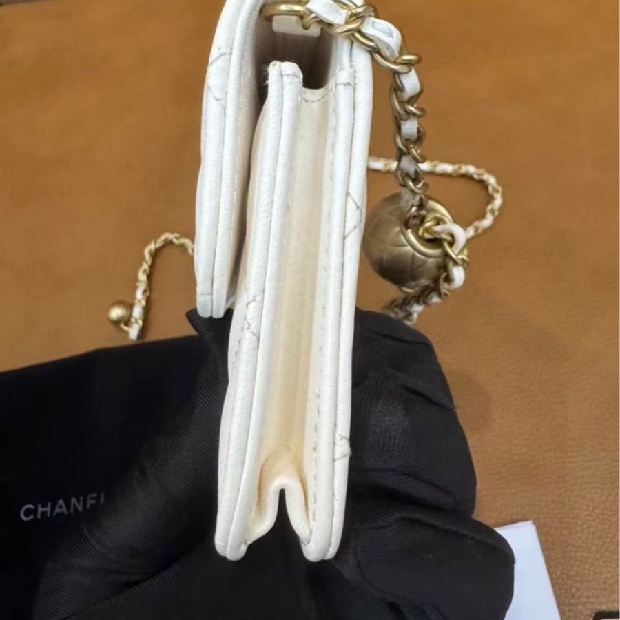 【95%新 ✨ 全網最低價！】Chanel woc mini 白色 金球鏈條 羊皮 腰包 單肩斜挎包小廢包-10