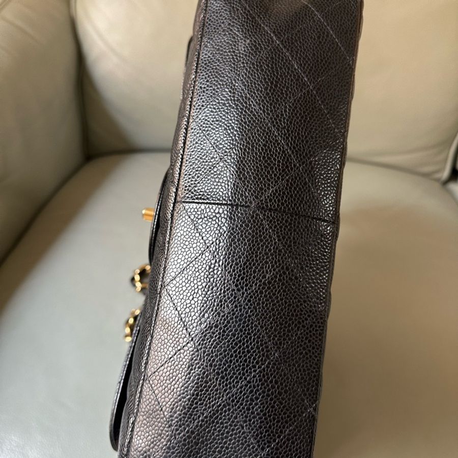 Chanel香奈兒黑金CF Jumbo大號 荔枝牛皮雙蓋鏈條包 芯片款!經典黑金配色真係冇得輸~容量超夠用-3