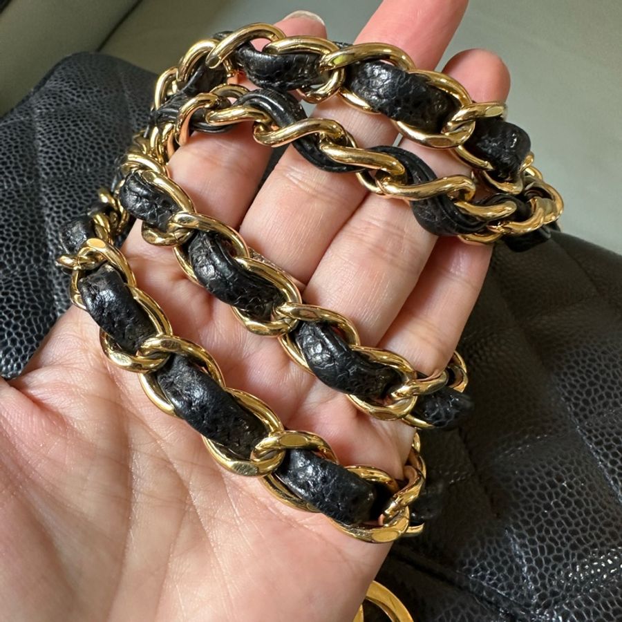 Chanel香奈兒黑金CF Jumbo大號 荔枝牛皮雙蓋鏈條包 芯片款!經典黑金配色真係冇得輸~容量超夠用-6