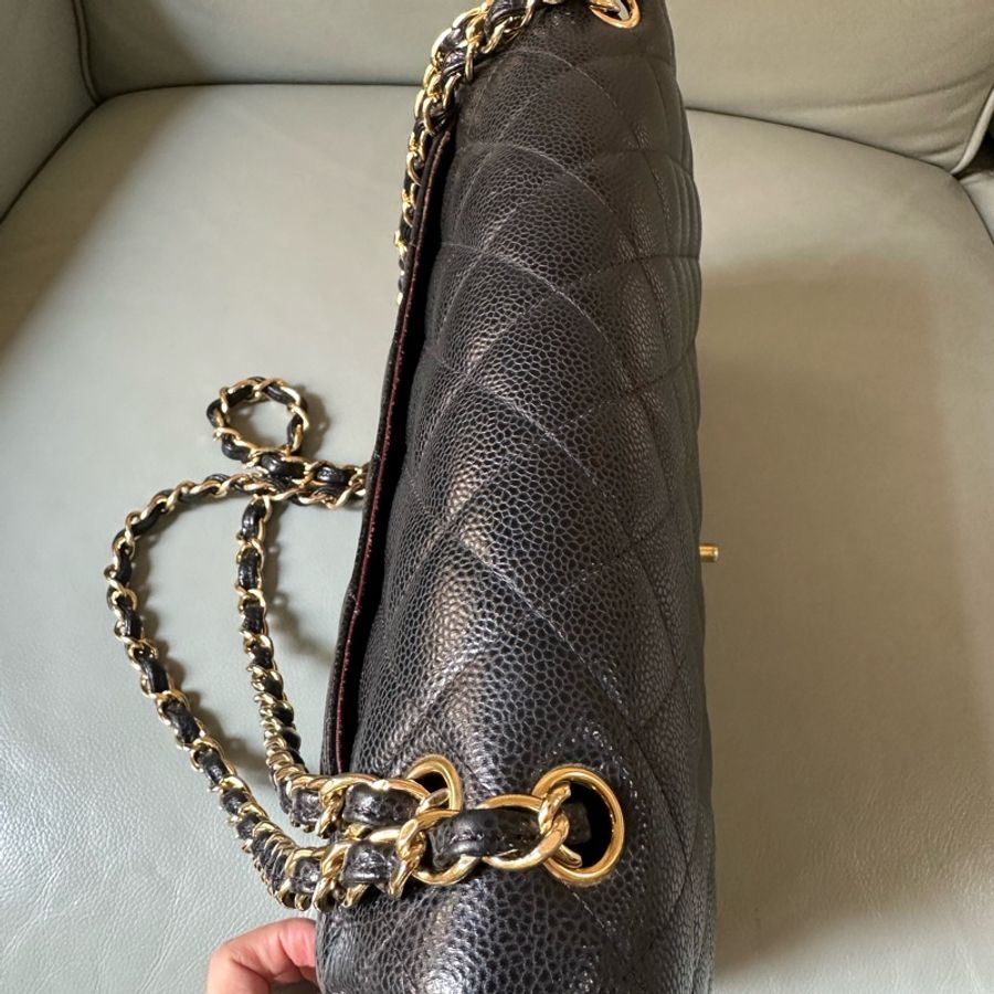 Chanel香奈兒黑金CF Jumbo大號 荔枝牛皮雙蓋鏈條包 芯片款!經典黑金配色真係冇得輸~容量超夠用-7