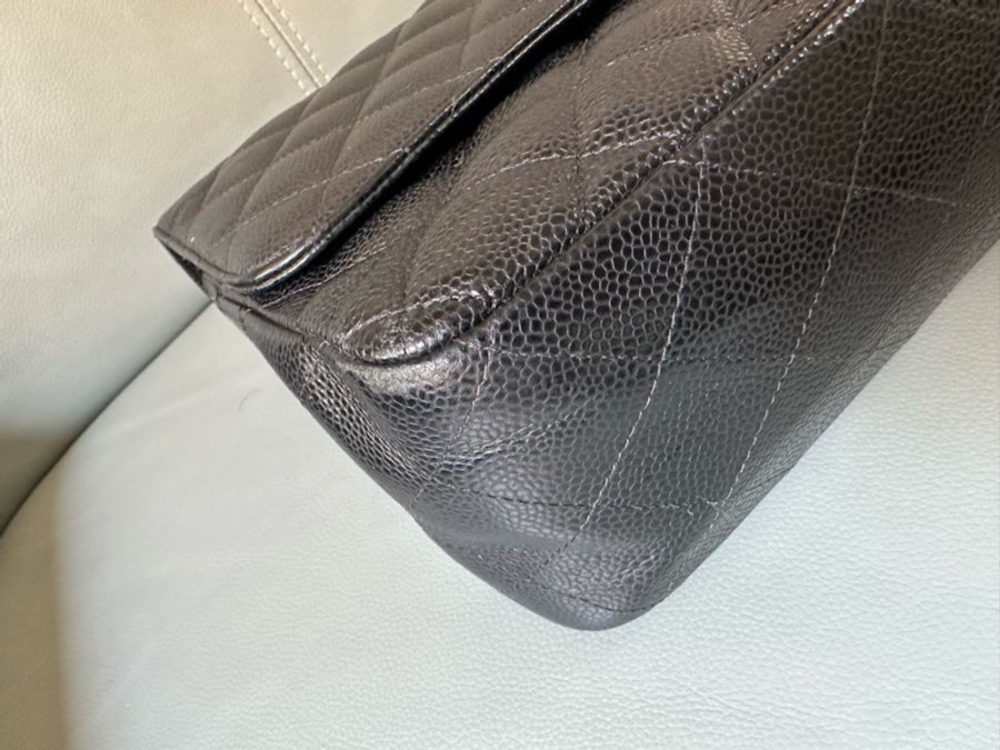 Chanel香奈兒黑金CF Jumbo大號 荔枝牛皮雙蓋鏈條包 芯片款!經典黑金配色真係冇得輸~容量超夠用-12