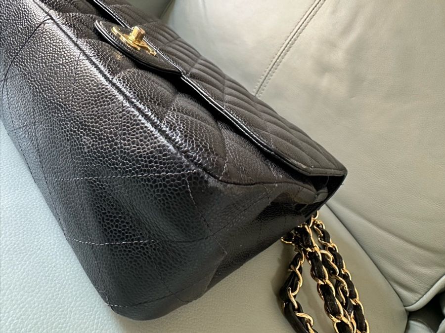 Chanel香奈兒黑金CF Jumbo大號 荔枝牛皮雙蓋鏈條包 芯片款!經典黑金配色真係冇得輸~容量超夠用-13