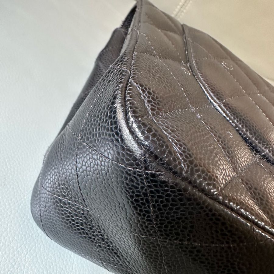 Chanel香奈兒黑金CF Jumbo大號 荔枝牛皮雙蓋鏈條包 芯片款!經典黑金配色真係冇得輸~容量超夠用-15
