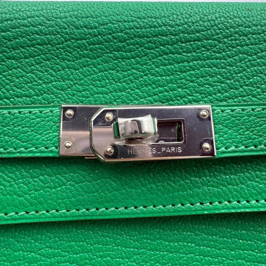 🌈Hermes💚Kelly Wallet💚竹子綠色銀扣🌟99.8新閑置💚貼膜在🌟山羊皮🌟愛馬仕🌟-2