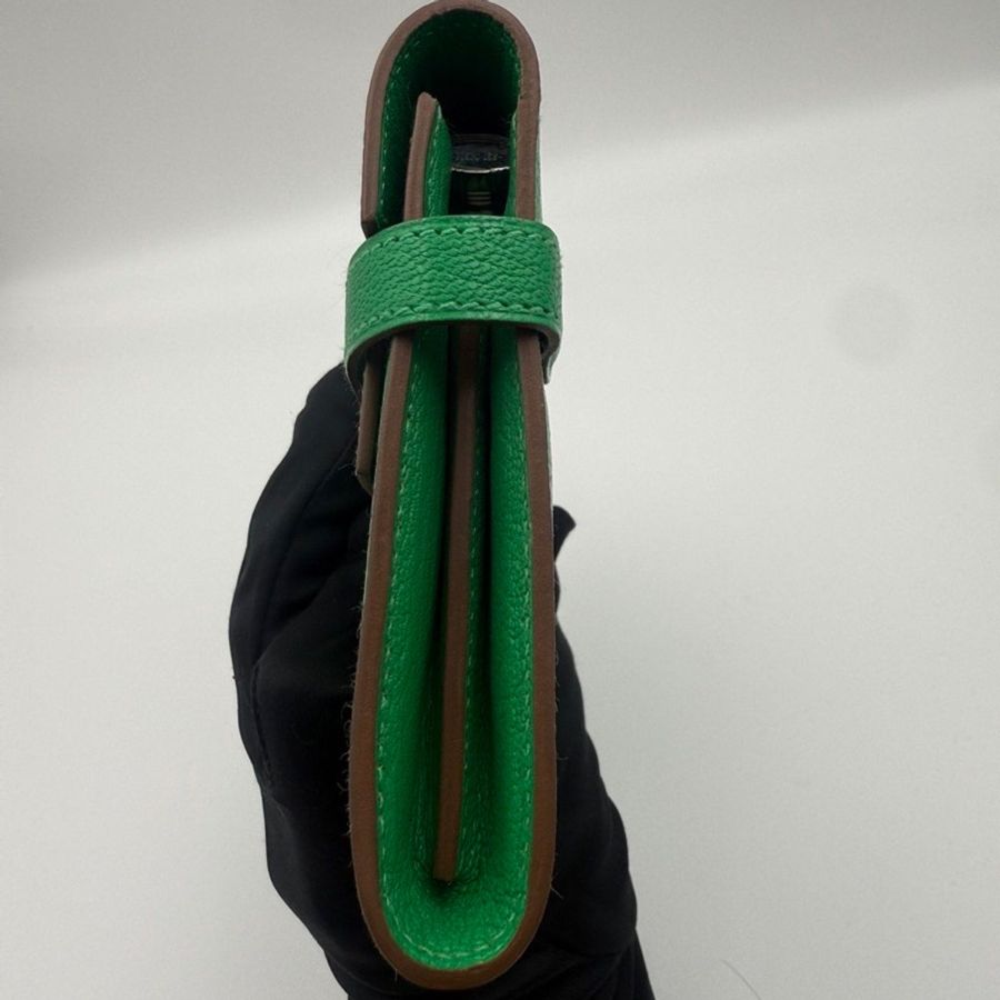 🌈Hermes💚Kelly Wallet💚竹子綠色銀扣🌟99.8新閑置💚貼膜在🌟山羊皮🌟愛馬仕🌟-4
