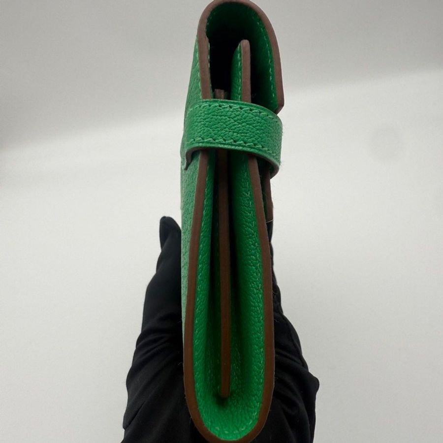 🌈Hermes💚Kelly Wallet💚竹子綠色銀扣🌟99.8新閑置💚貼膜在🌟山羊皮🌟愛馬仕🌟-5