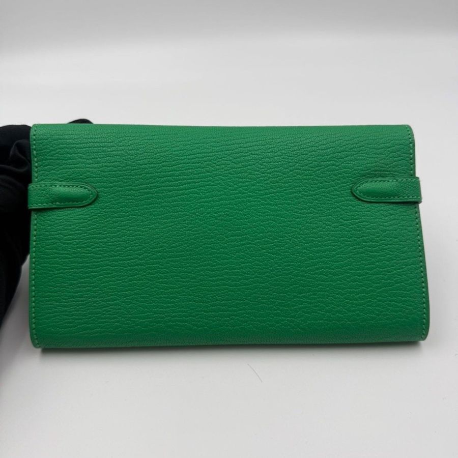 🌈Hermes💚Kelly Wallet💚竹子綠色銀扣🌟99.8新閑置💚貼膜在🌟山羊皮🌟愛馬仕🌟-8