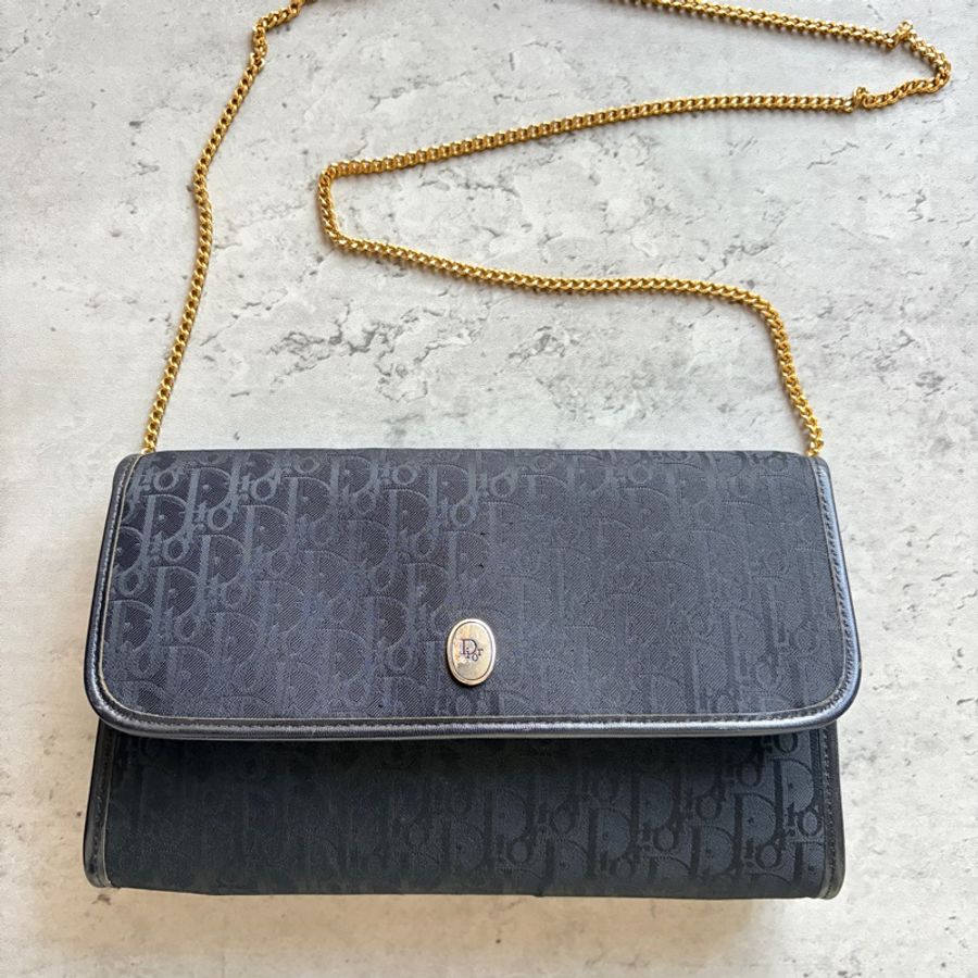 Christian Dior Oblique 黑色老花兩用包 腋下包 斜背包 迪奧-0