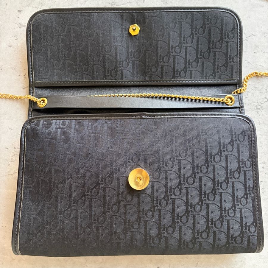 Christian Dior Oblique 黑色老花兩用包 腋下包 斜背包 迪奧-17
