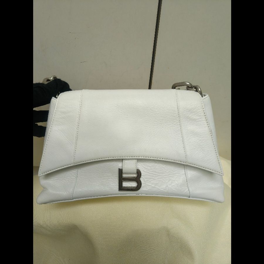 【8成新】㊣✨BALENCIAGA✨巴黎世家(贈內膽) 白色 沙漏包 牛皮 鎖鏈 背帶 肩背包 腋下包 鏈條包/二手包/二手精品/保證正品🌳二手樹屋🌳-1