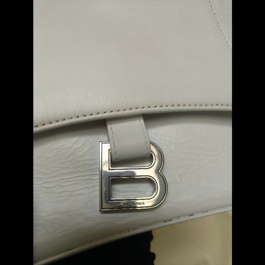 【8成新】㊣✨BALENCIAGA✨巴黎世家(贈內膽) 白色 沙漏包 牛皮 鎖鏈 背帶 肩背包 腋下包 鏈條包/二手包/二手精品/保證正品🌳二手樹屋🌳-10