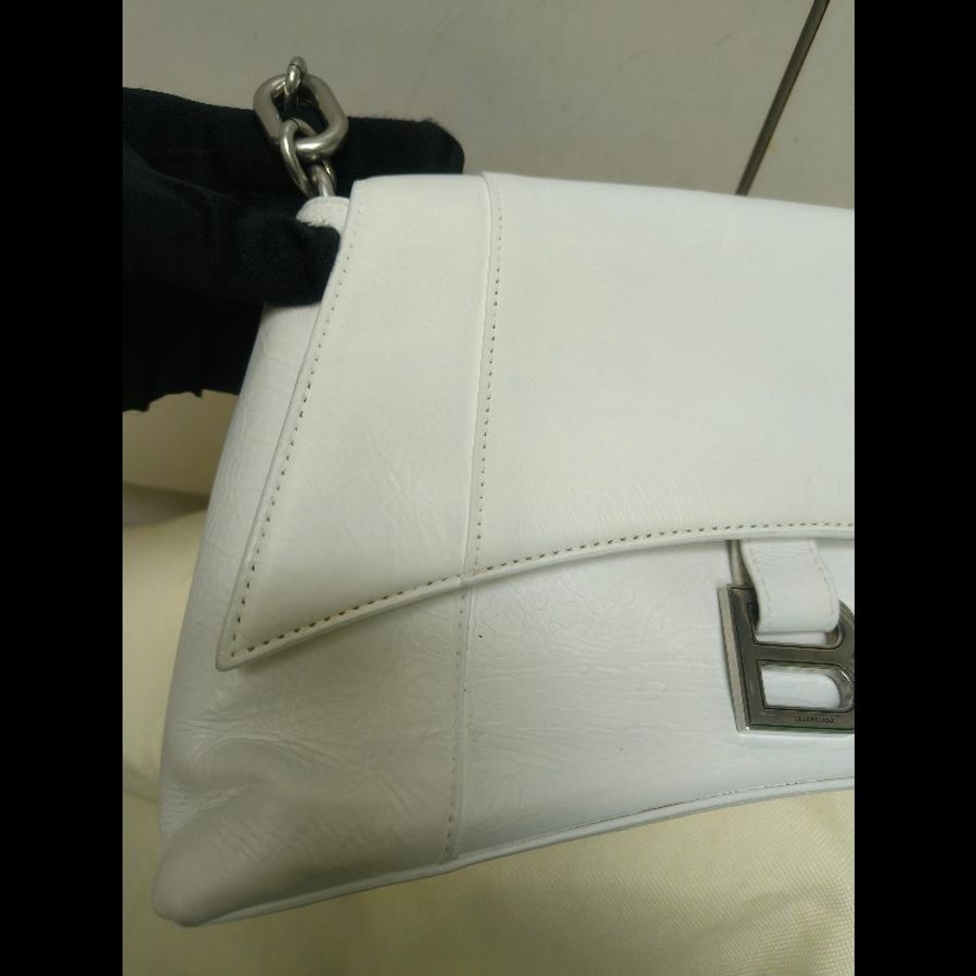 【8成新】㊣✨BALENCIAGA✨巴黎世家(贈內膽) 白色 沙漏包 牛皮 鎖鏈 背帶 肩背包 腋下包 鏈條包/二手包/二手精品/保證正品🌳二手樹屋🌳-11