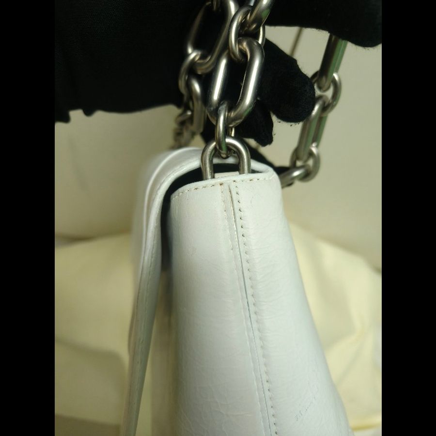 【8成新】㊣✨BALENCIAGA✨巴黎世家(贈內膽) 白色 沙漏包 牛皮 鎖鏈 背帶 肩背包 腋下包 鏈條包/二手包/二手精品/保證正品🌳二手樹屋🌳-18