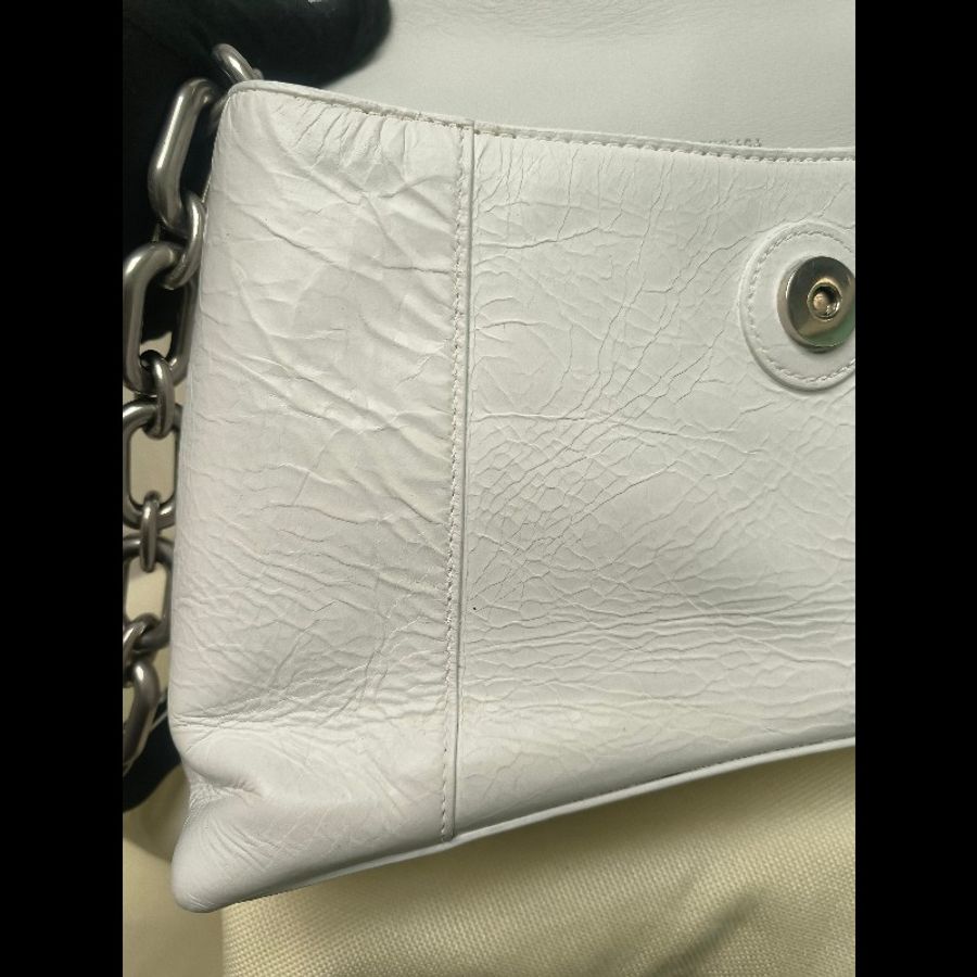 【8成新】㊣✨BALENCIAGA✨巴黎世家(贈內膽) 白色 沙漏包 牛皮 鎖鏈 背帶 肩背包 腋下包 鏈條包/二手包/二手精品/保證正品🌳二手樹屋🌳-39