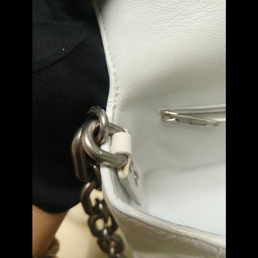 【8成新】㊣✨BALENCIAGA✨巴黎世家(贈內膽) 白色 沙漏包 牛皮 鎖鏈 背帶 肩背包 腋下包 鏈條包/二手包/二手精品/保證正品🌳二手樹屋🌳-53