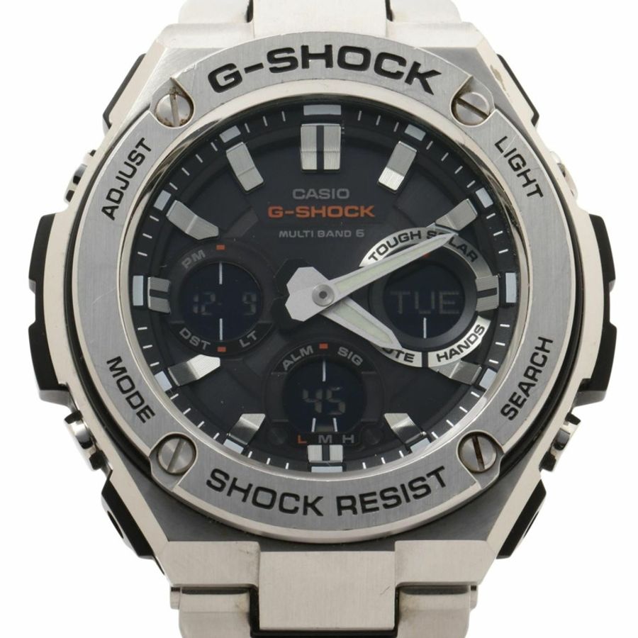 卡西歐 G-SHOCK G-STEEL GSTW100 系列男士腕錶 (GSTW110D1AJF),黑色和銀色樹脂錶帶搭配不鏽鋼錶殼。-0