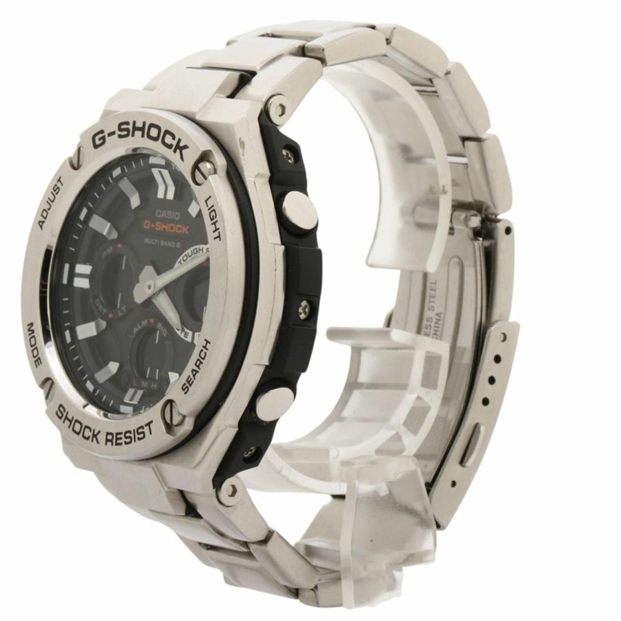 卡西歐 G-SHOCK G-STEEL GSTW100 系列男士腕錶 (GSTW110D1AJF),黑色和銀色樹脂錶帶搭配不鏽鋼錶殼。-1
