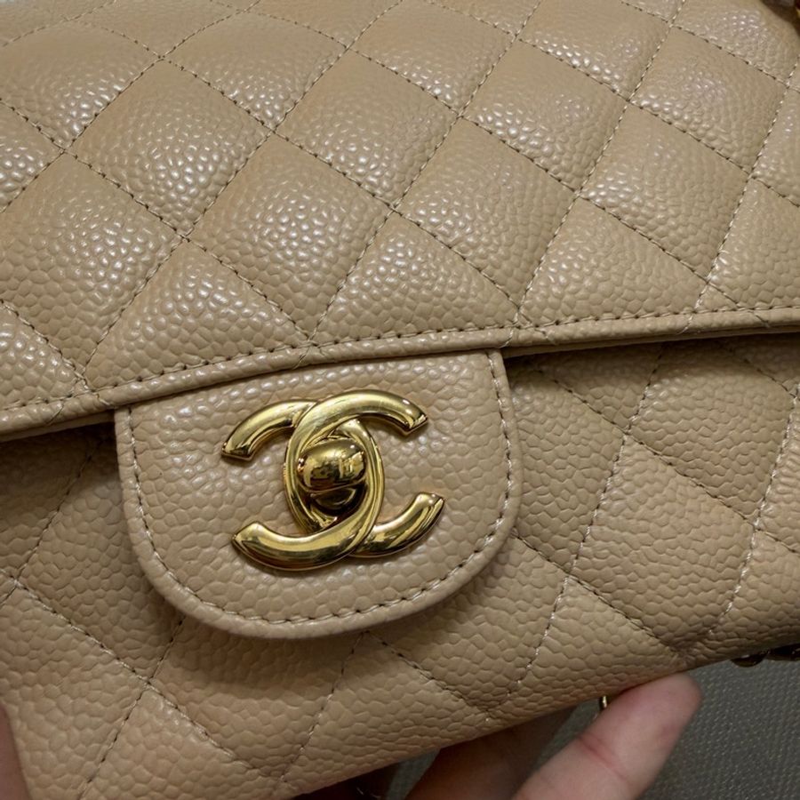Chanel 奶茶色荔枝皮金釦COCO25-1