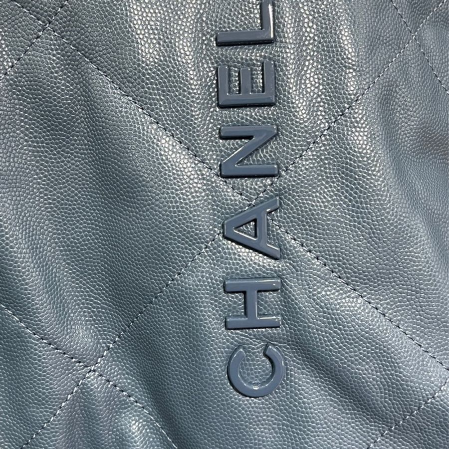 Chanel 22 bag small 小號 荔枝牛皮 垃圾袋 灰藍色-10