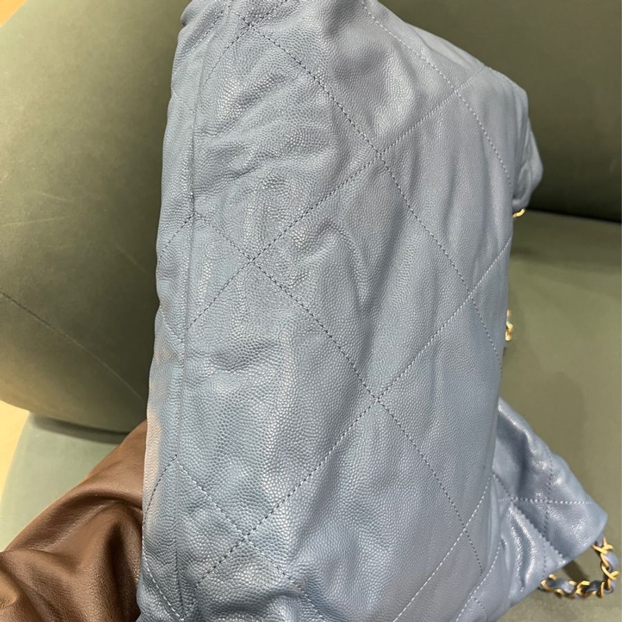 Chanel 22 bag small 小號 荔枝牛皮 垃圾袋 灰藍色-19